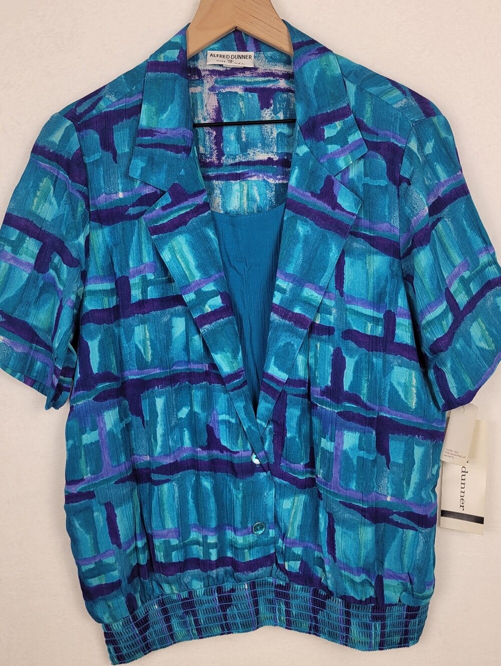 VTG 80s 90s Faux Layered Top 12 NWT Abstract Teal Purple Grandmacore Cottagecore